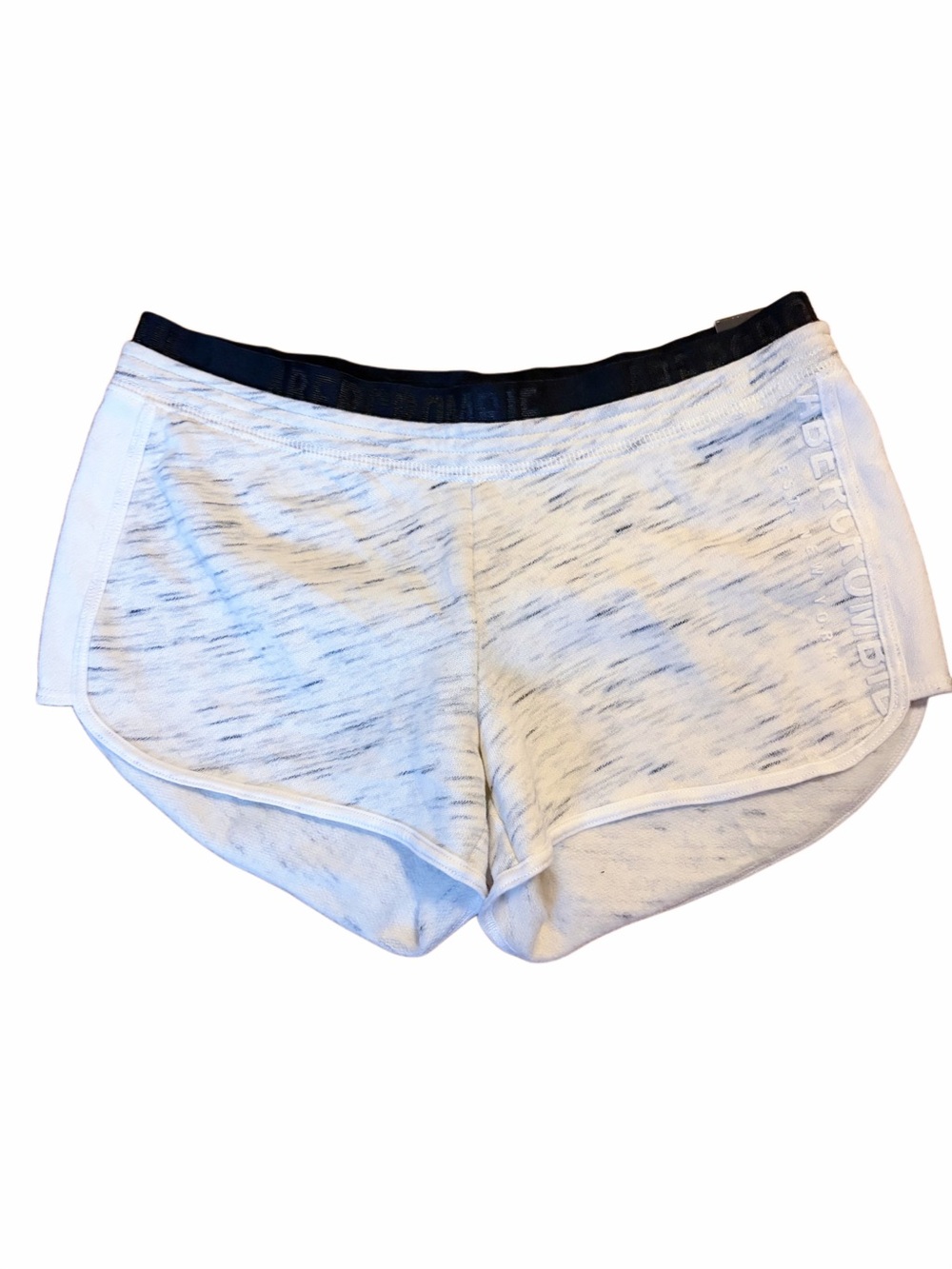 Abercrombie & Fitch Light Heather White Athletic Shorts with Black Waistband